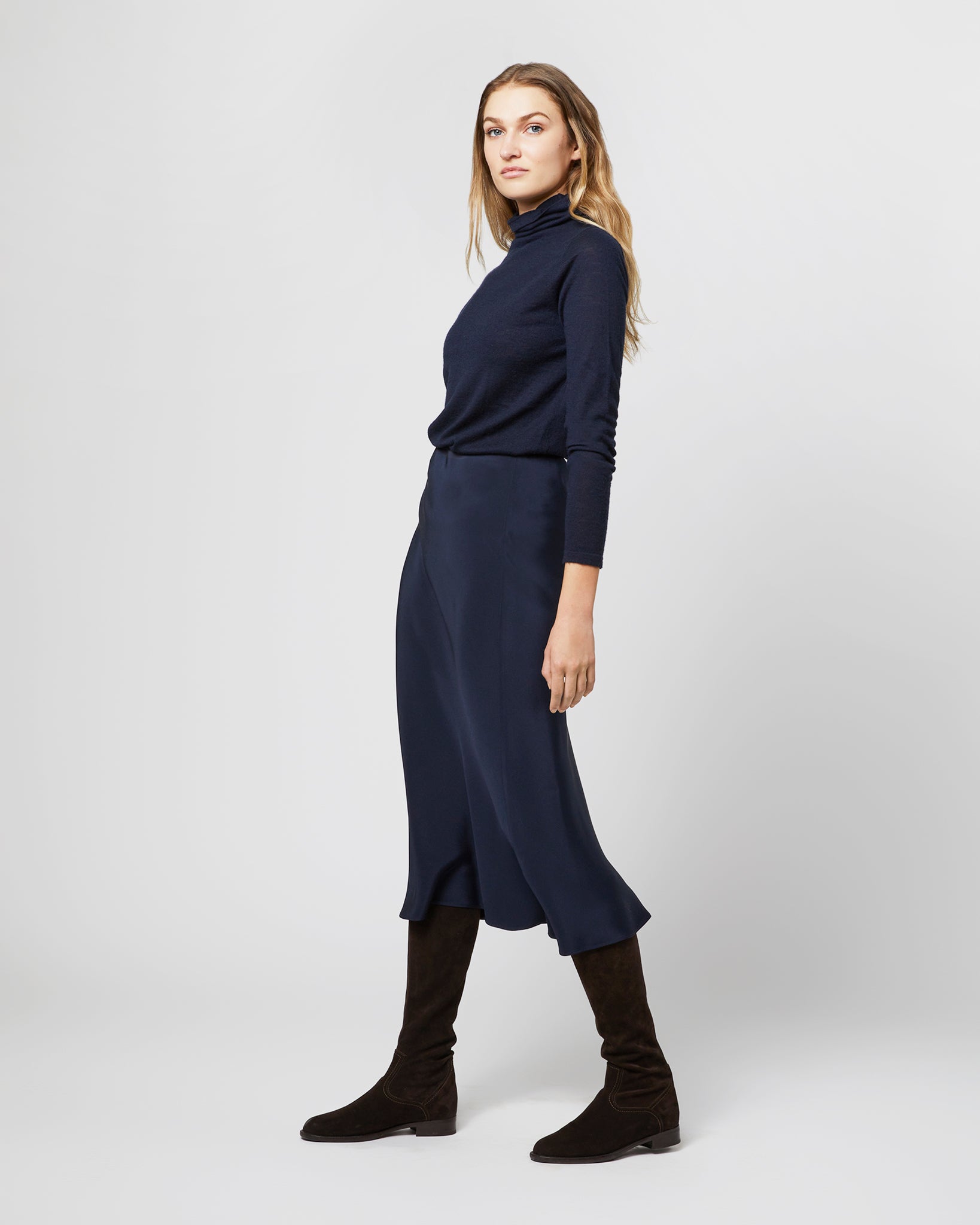 Mare Slip Skirt - Navy Silk Crepe de Chine