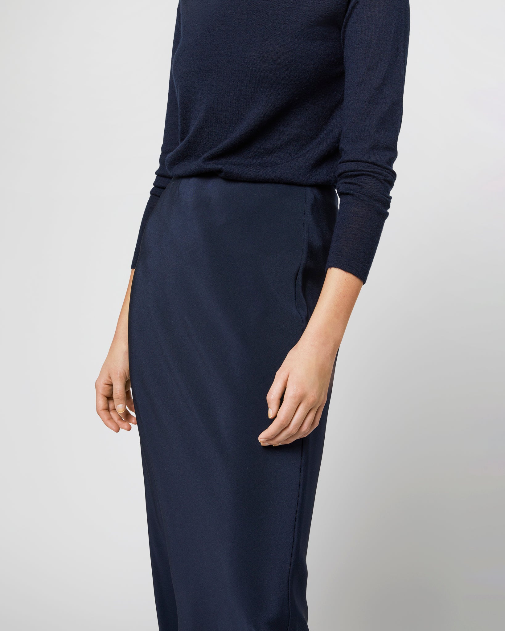 Mare Slip Skirt - Navy Silk Crepe de Chine