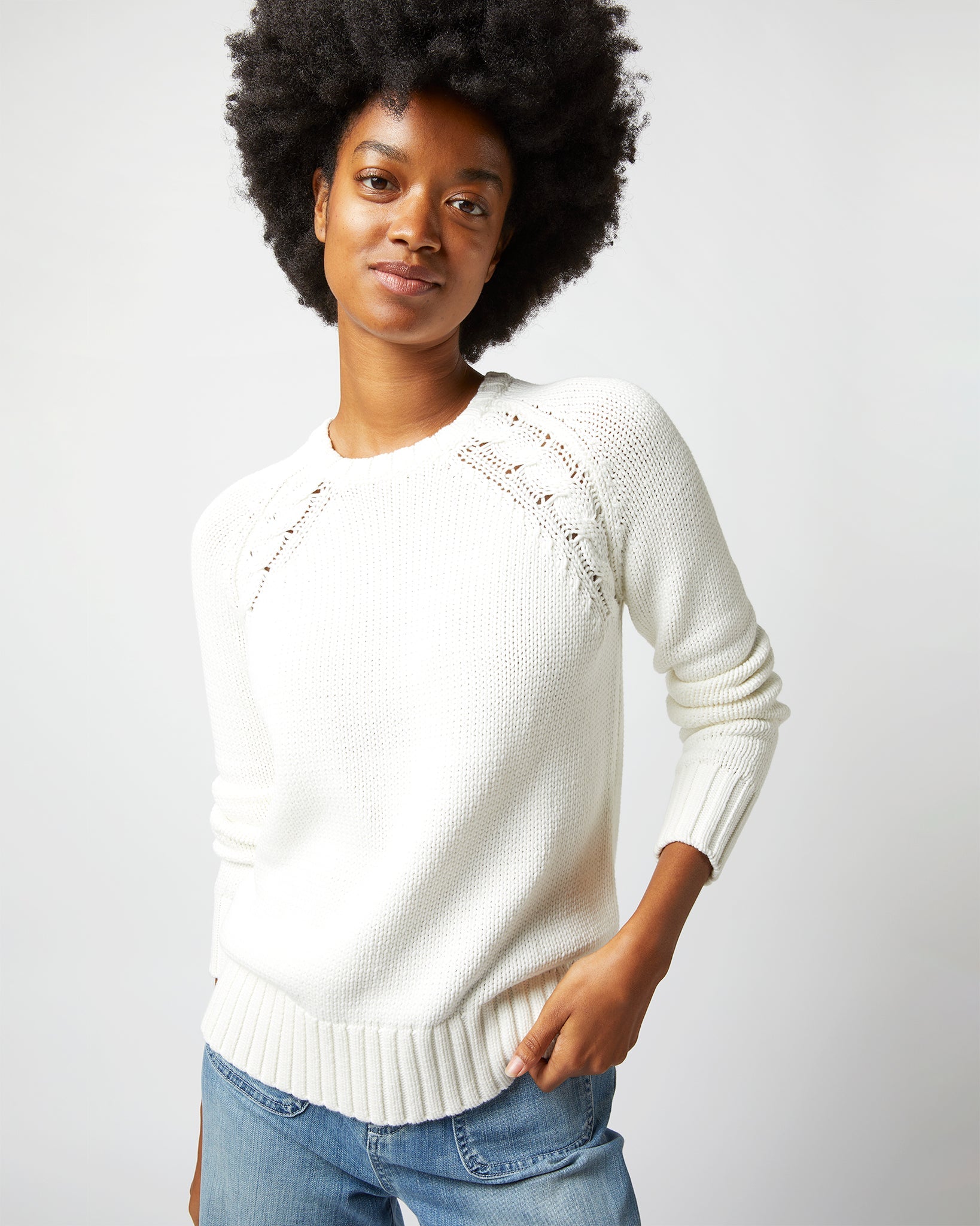 Aria Sweater - Chalk Cotton Tape Yarn