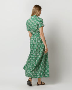 Short-Sleeved Classic Shirtwaist Maxi Dress - Green Capel Liberty Fabric