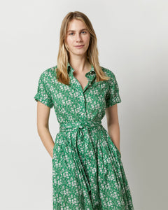 Short-Sleeved Classic Shirtwaist Maxi Dress - Green Capel Liberty Fabric