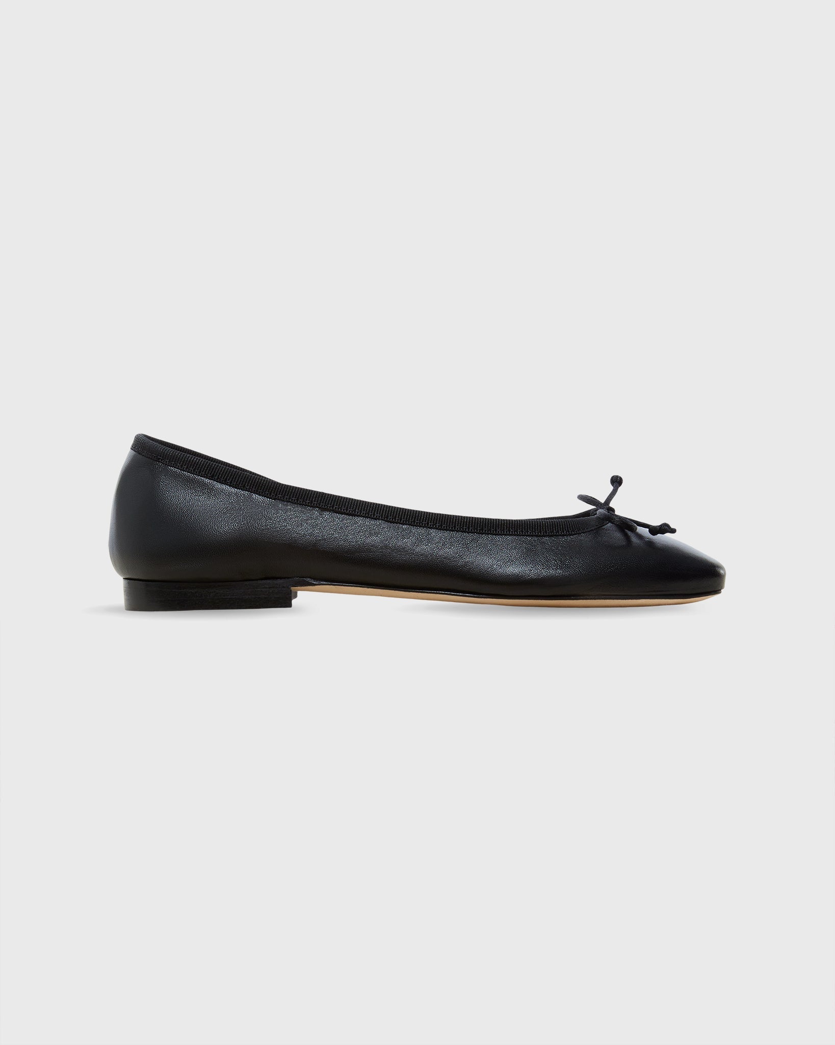 Square Toe Ballet Flat - Black Leather