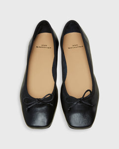 Square Toe Ballet Flat - Black Leather