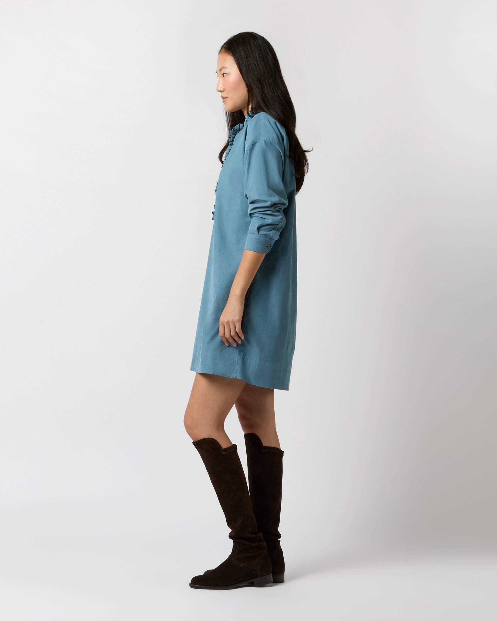 Nicky Popover Shirtdress - Steel Blue Stretch Cord