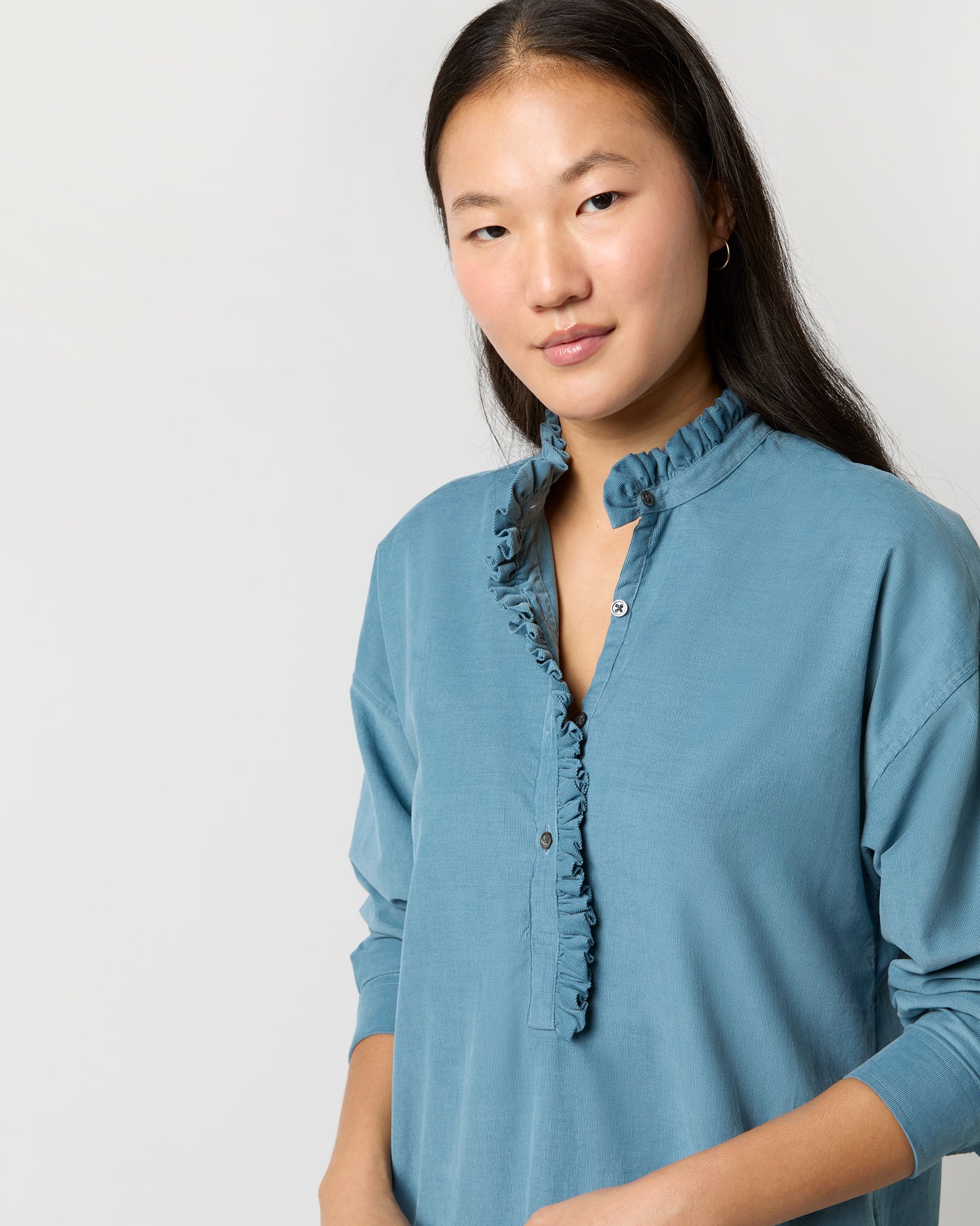 Nicky Popover Shirtdress - Steel Blue Stretch Cord