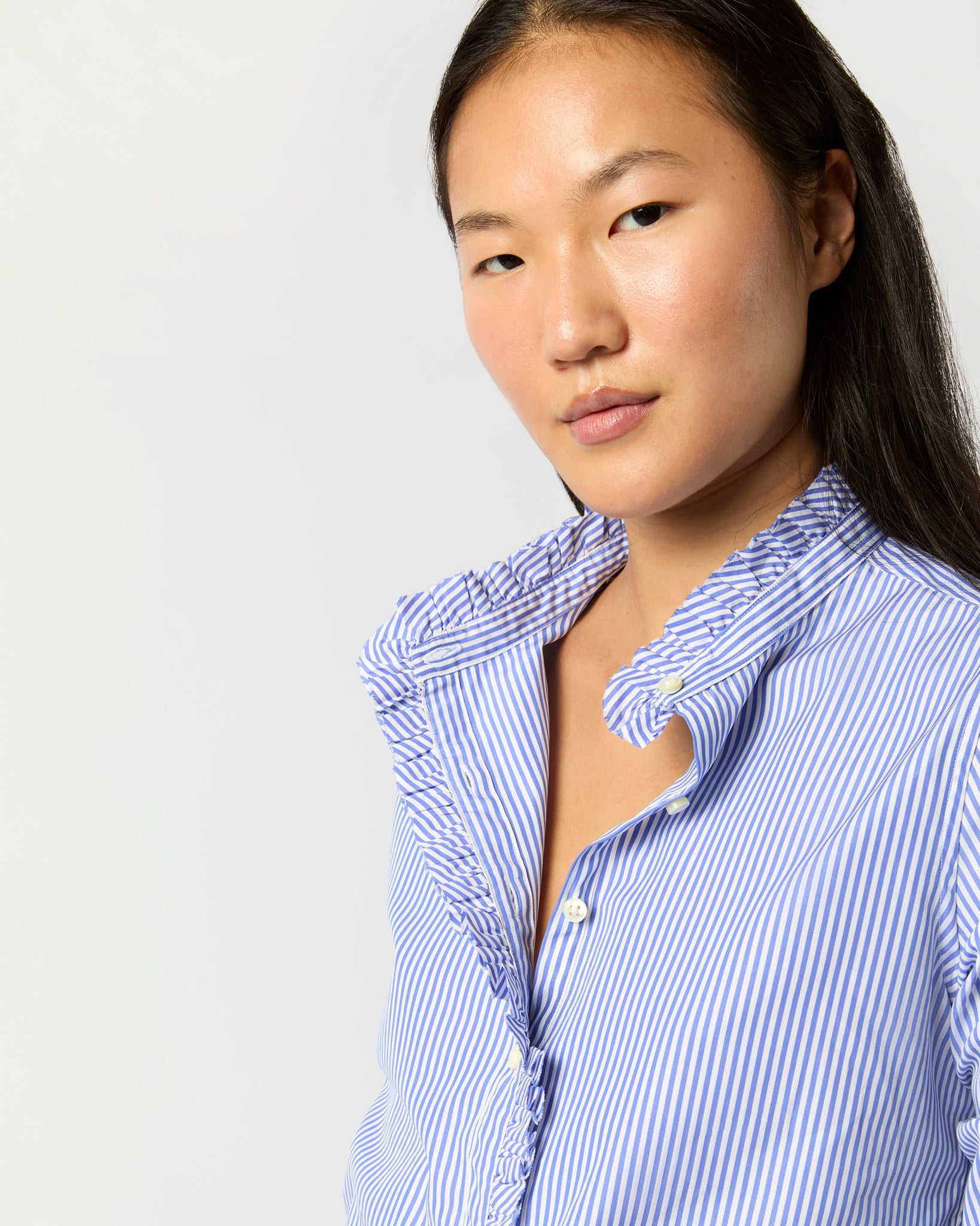 Frill Shirt - Blue Bengal Stripe Poplin