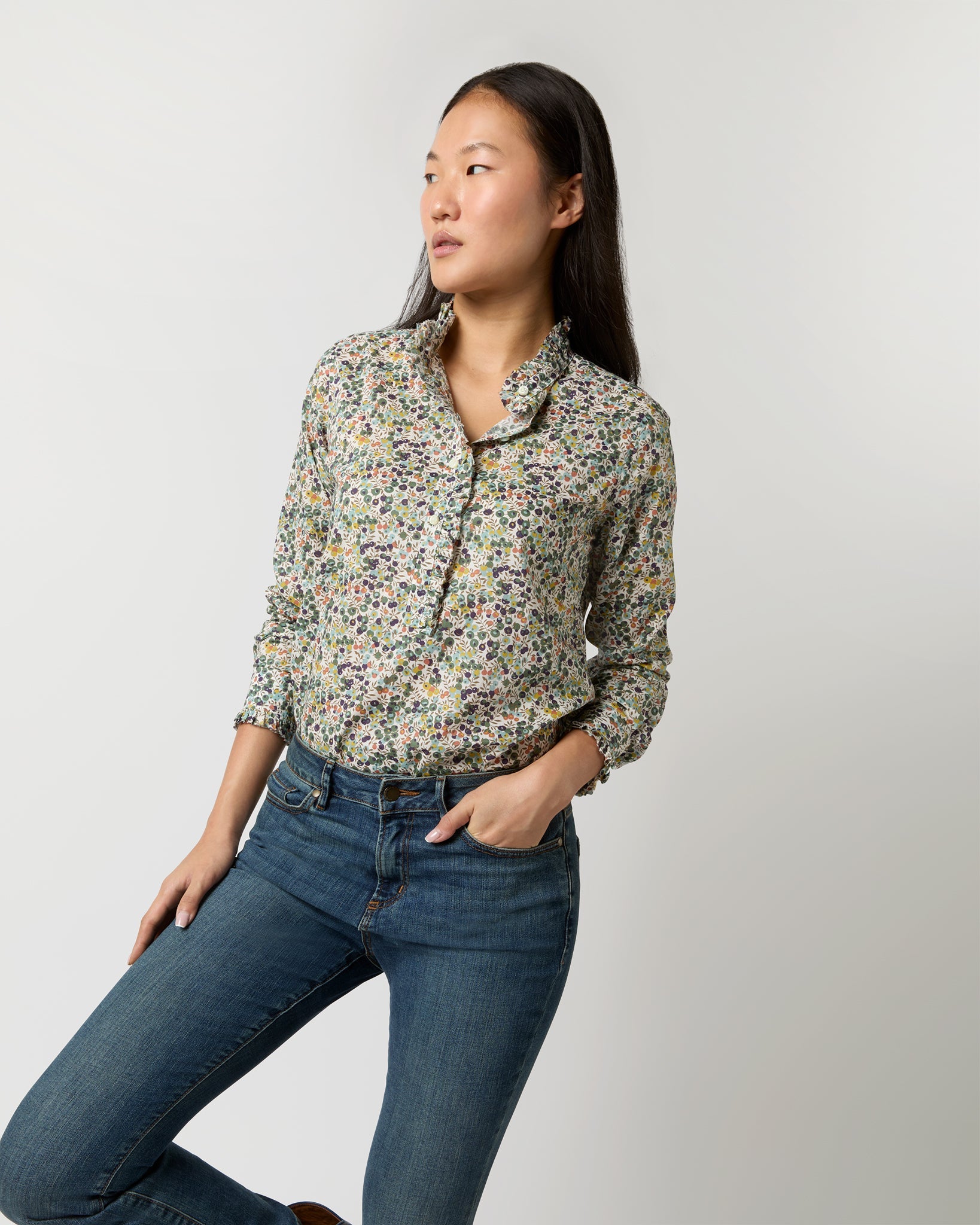 Frill Shirt - Green Wiltshire Liberty Fabric