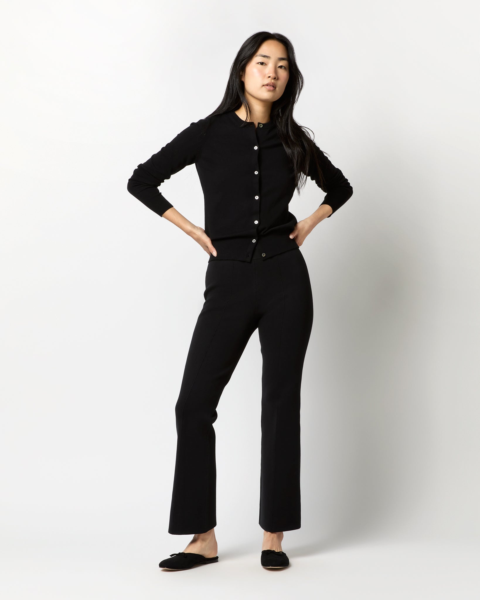 Lara Knit Flare Cropped Pant - Black Supima Cotton