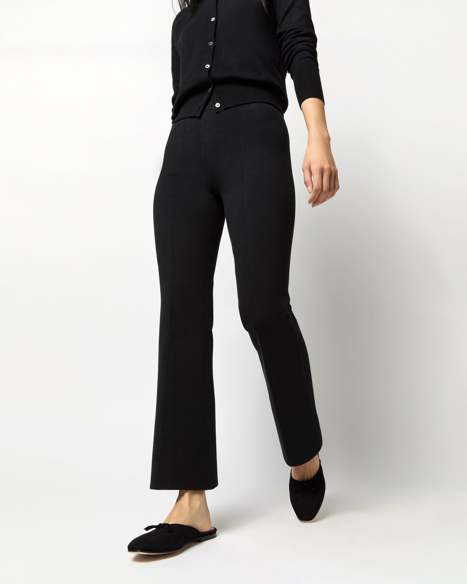 Lara Knit Flare Cropped Pant - Black Supima Cotton