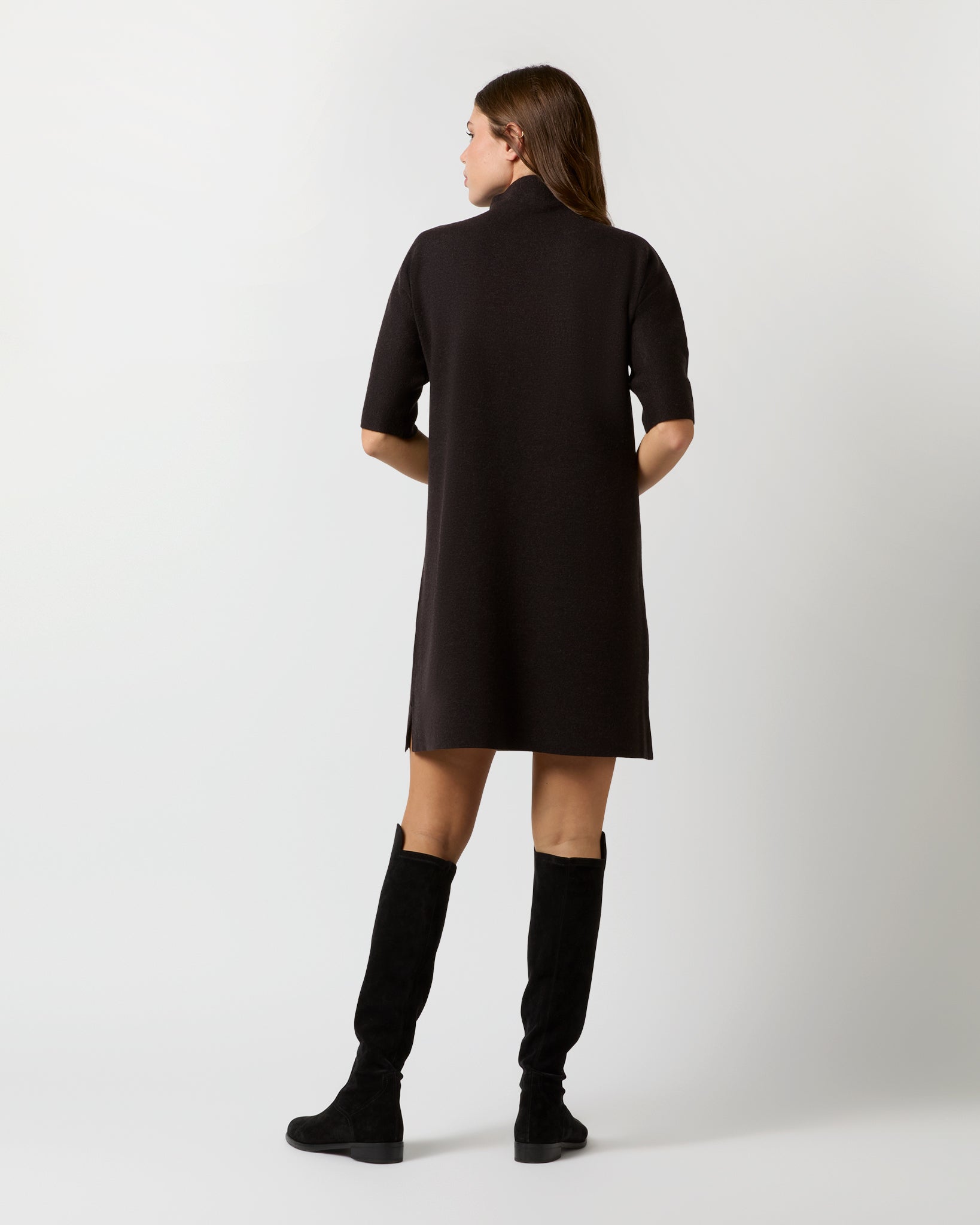 Rowan Short-Sleeved Funnel-Neck Dress - Chocolate