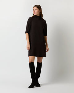 Rowan Short-Sleeved Funnel-Neck Dress - Chocolate