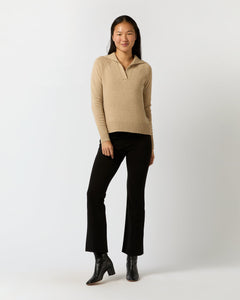 Blaire Johnny-Collar Jersey Sweater - Heather Oat