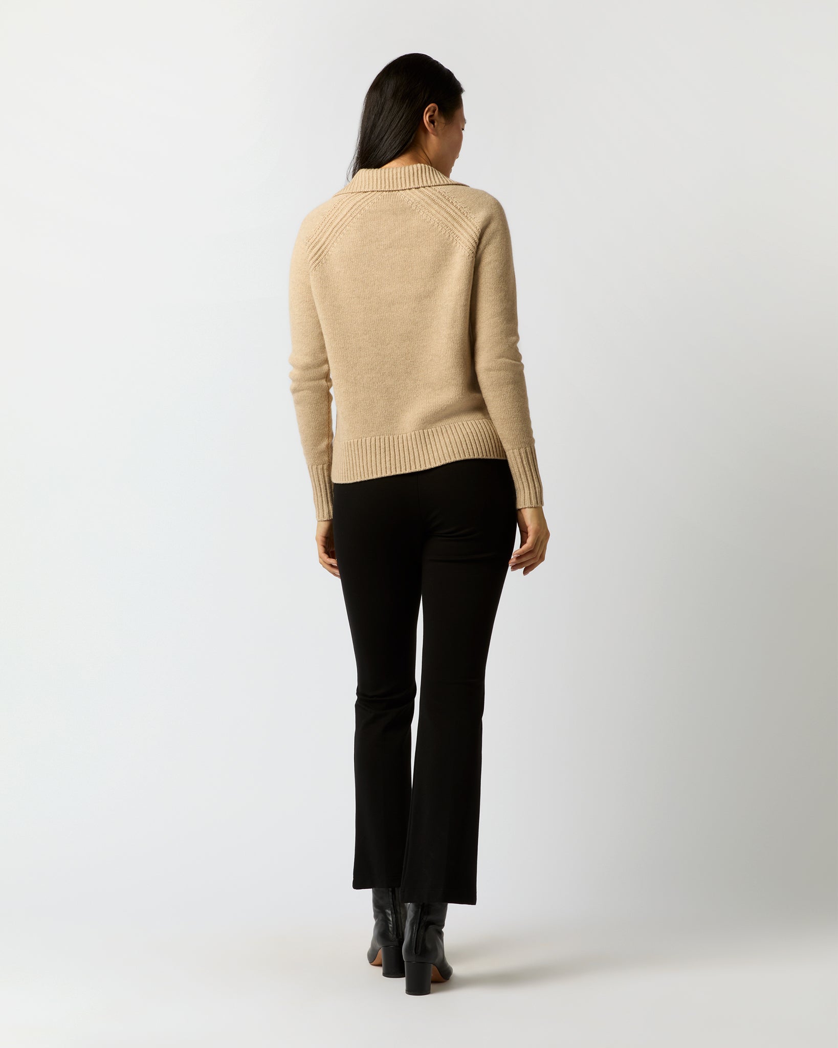 Blaire Johnny-Collar Jersey Sweater - Heather Oat