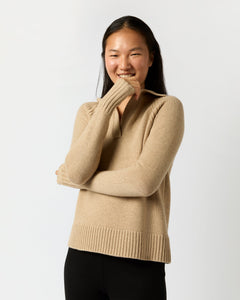 Blaire Johnny-Collar Jersey Sweater - Heather Oat