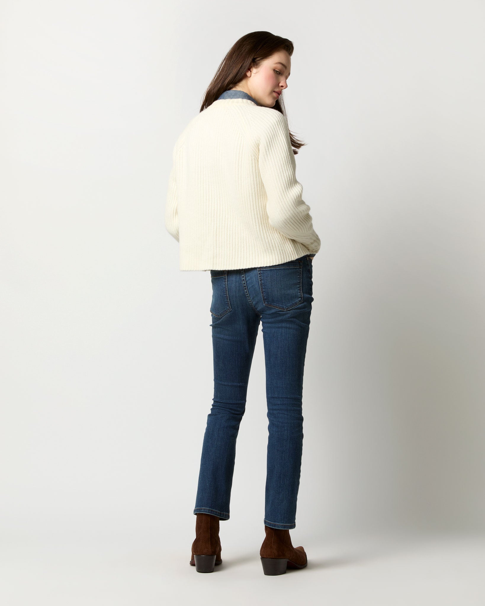 Lexie Shaker Stitch Cardigan - Ivory Cashmere