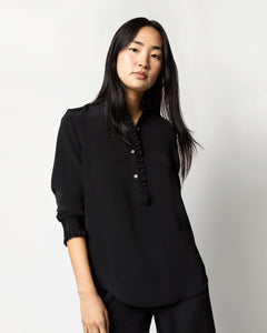 Frill Blouse - Black Silk Crepe de Chine