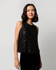 Gia Shell Top - Black Beaded Mesh