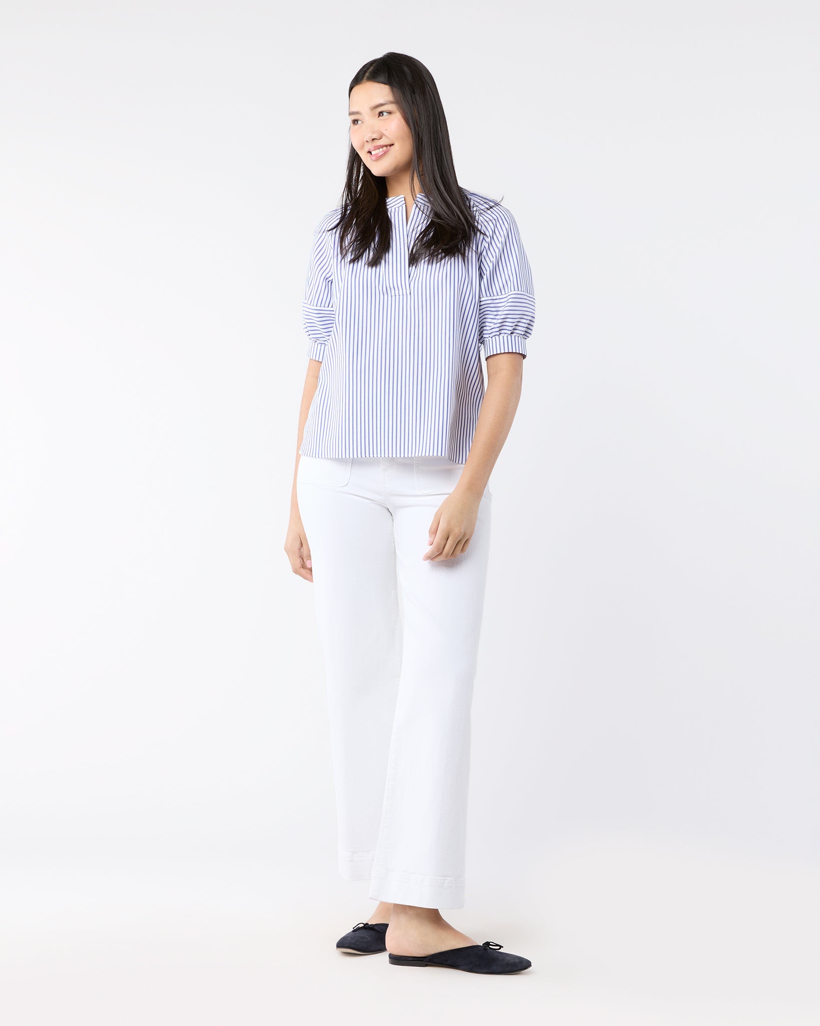 Selina Top - Blue/White Stripe Pinpoint
