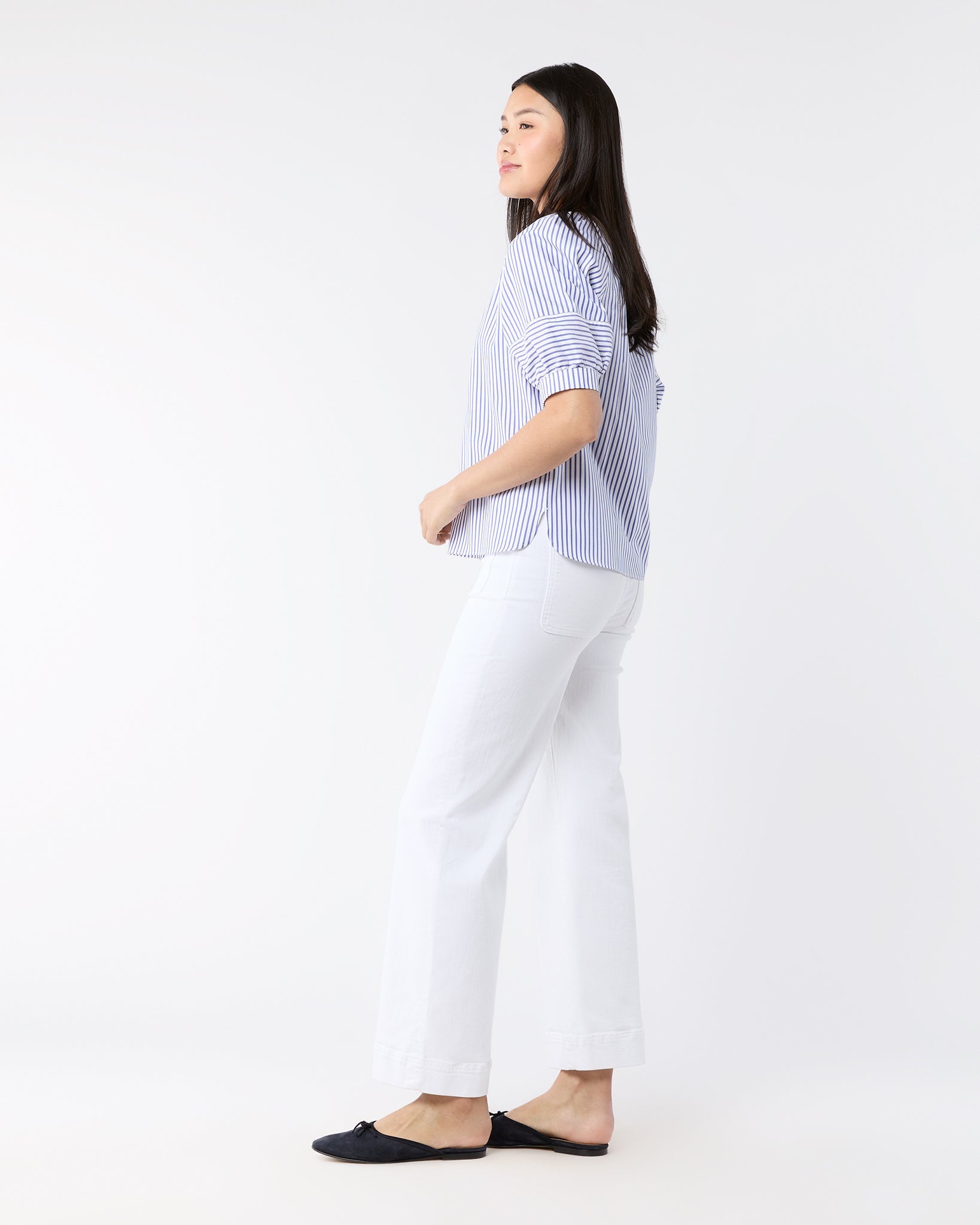 Selina Top - Blue/White Stripe Pinpoint