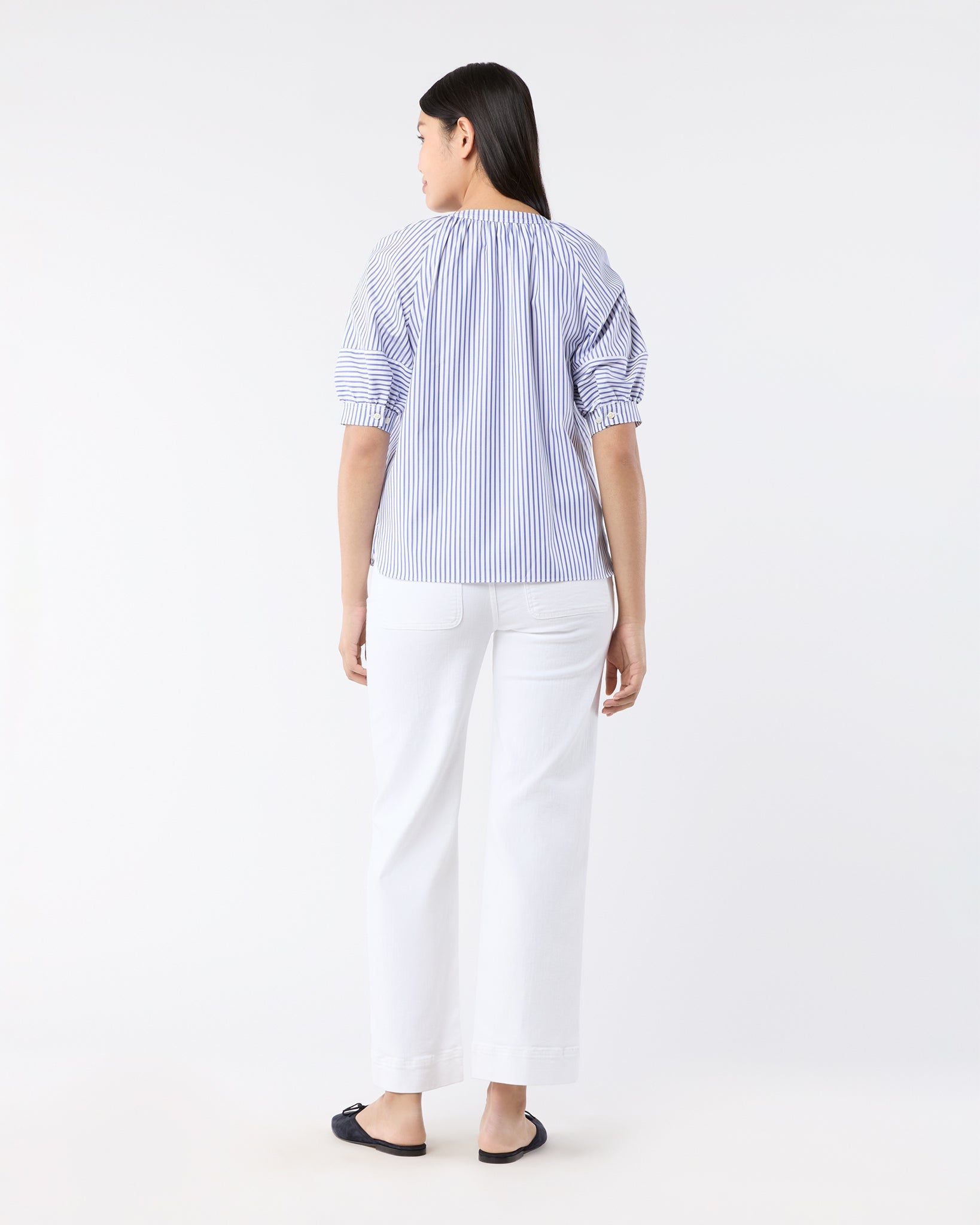 Selina Top - Blue/White Stripe Pinpoint