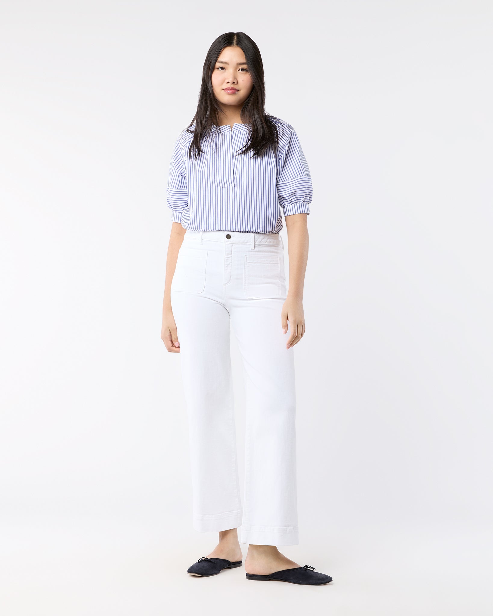 Selina Top - Blue/White Stripe Pinpoint