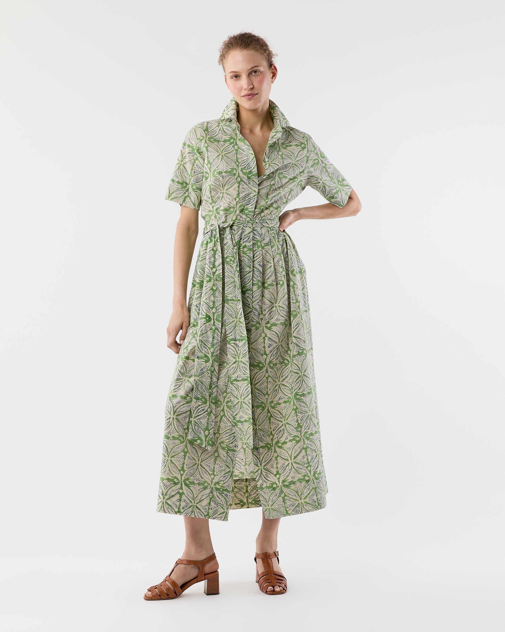 Short Sleeved Classic Shirtwaist Maxi Dress