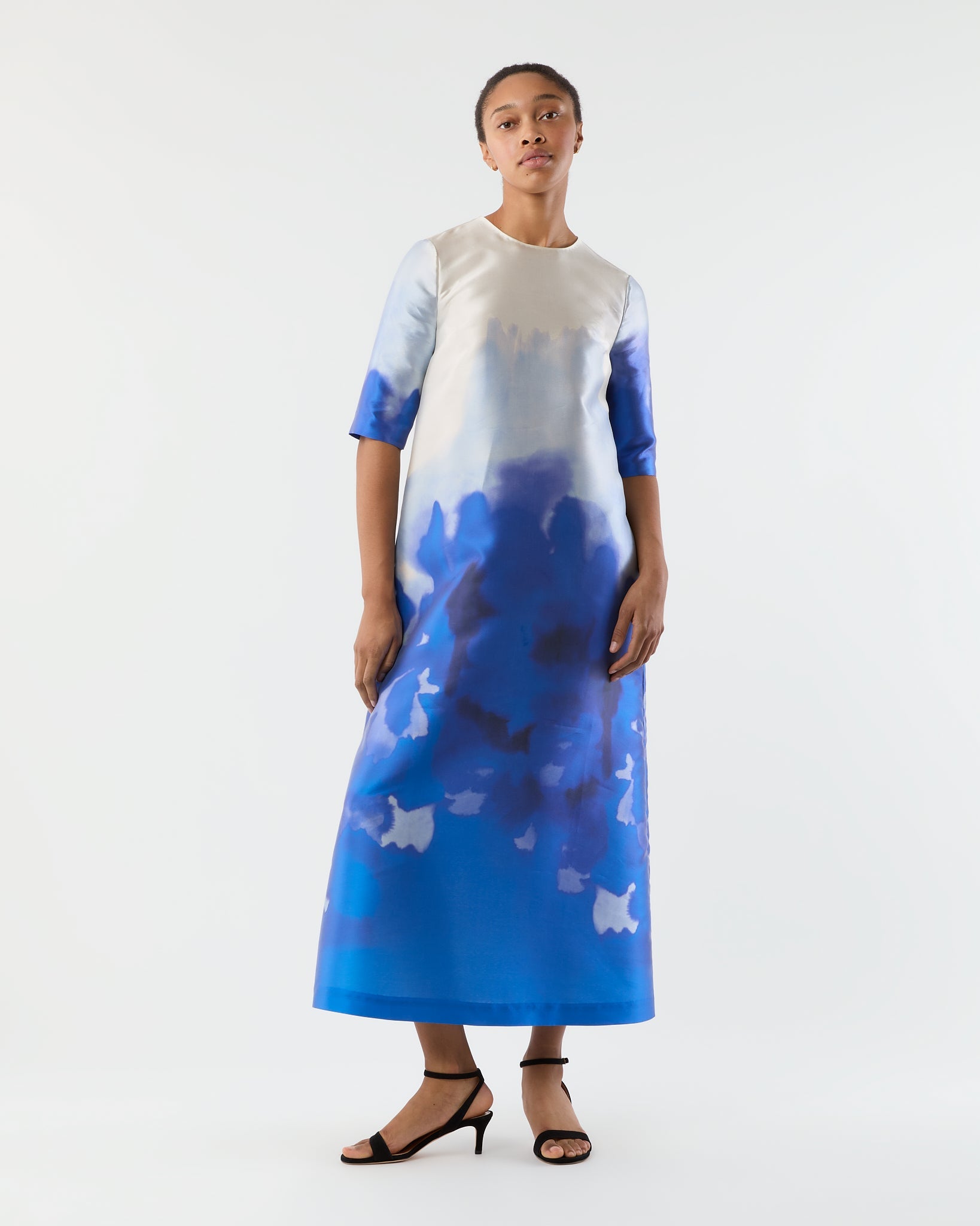 Paige Maxi Dress - Blue Watercolor Printed Mikado