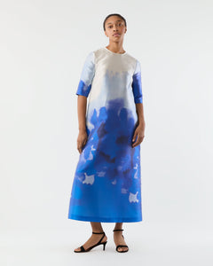 Paige Maxi Dress - Blue Watercolor Printed Mikado