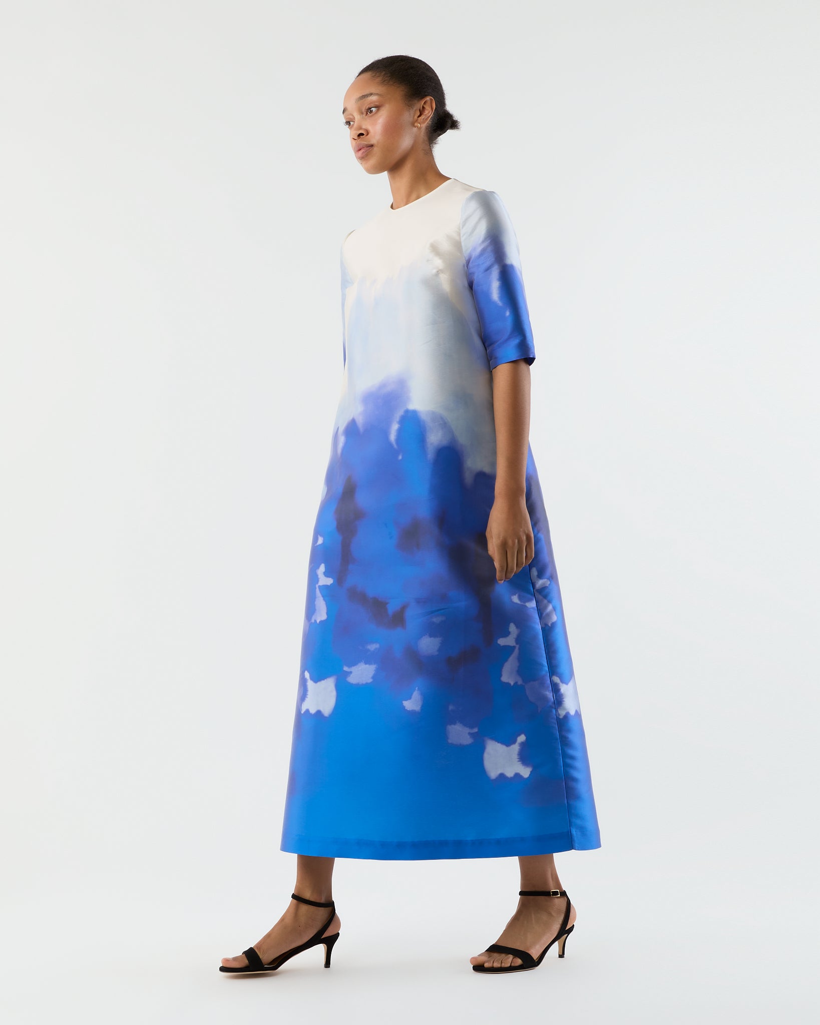 Paige Maxi Dress - Blue Watercolor Printed Mikado
