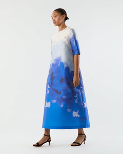Paige Maxi Dress - Blue Watercolor Printed Mikado