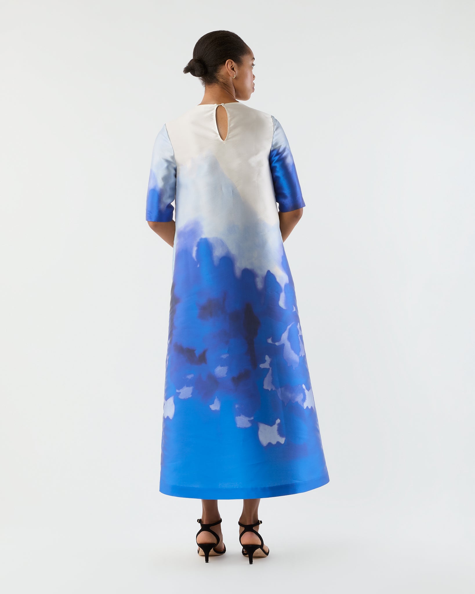 Paige Maxi Dress - Blue Watercolor Printed Mikado