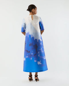 Paige Maxi Dress - Blue Watercolor Printed Mikado