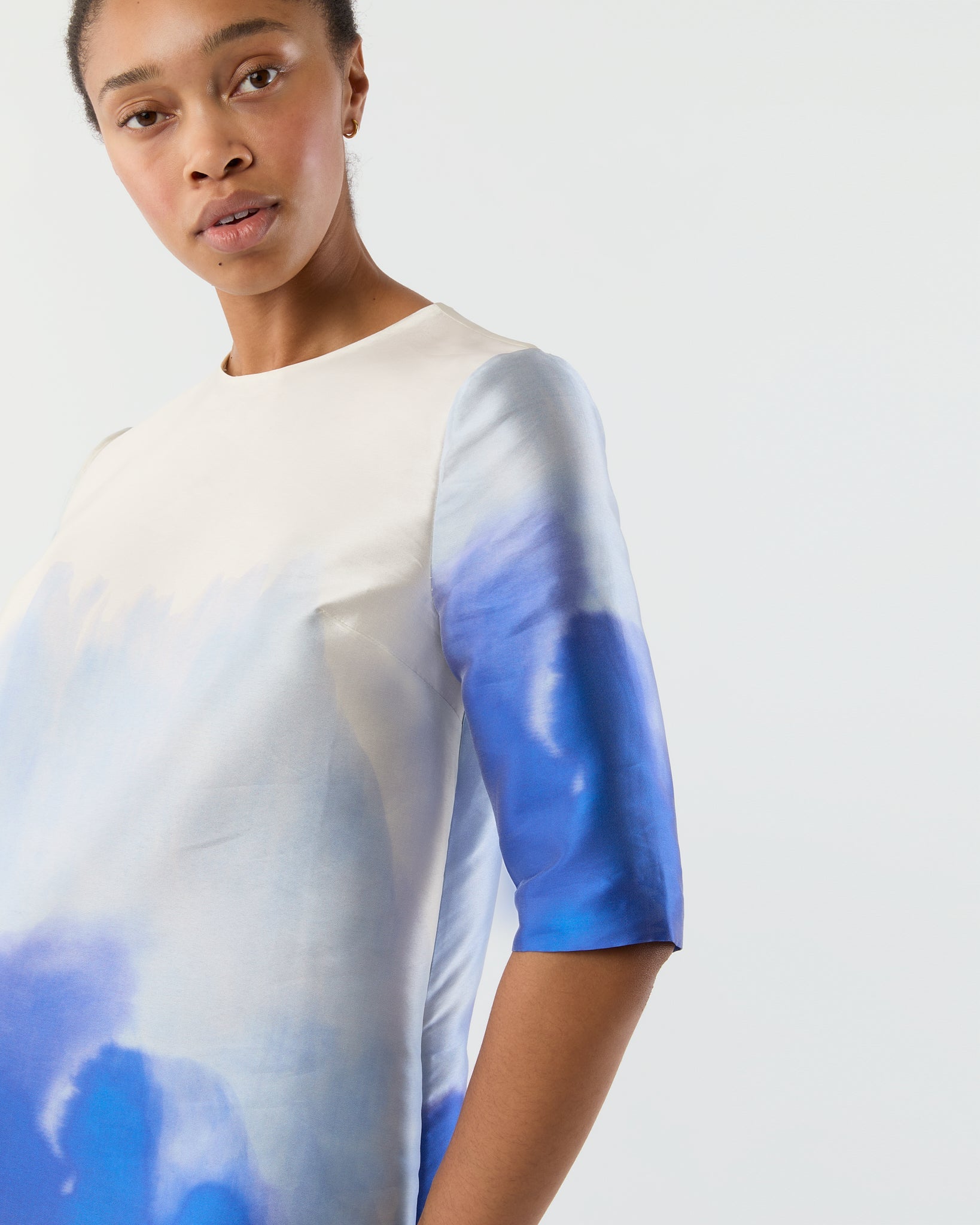 Paige Maxi Dress - Blue Watercolor Printed Mikado