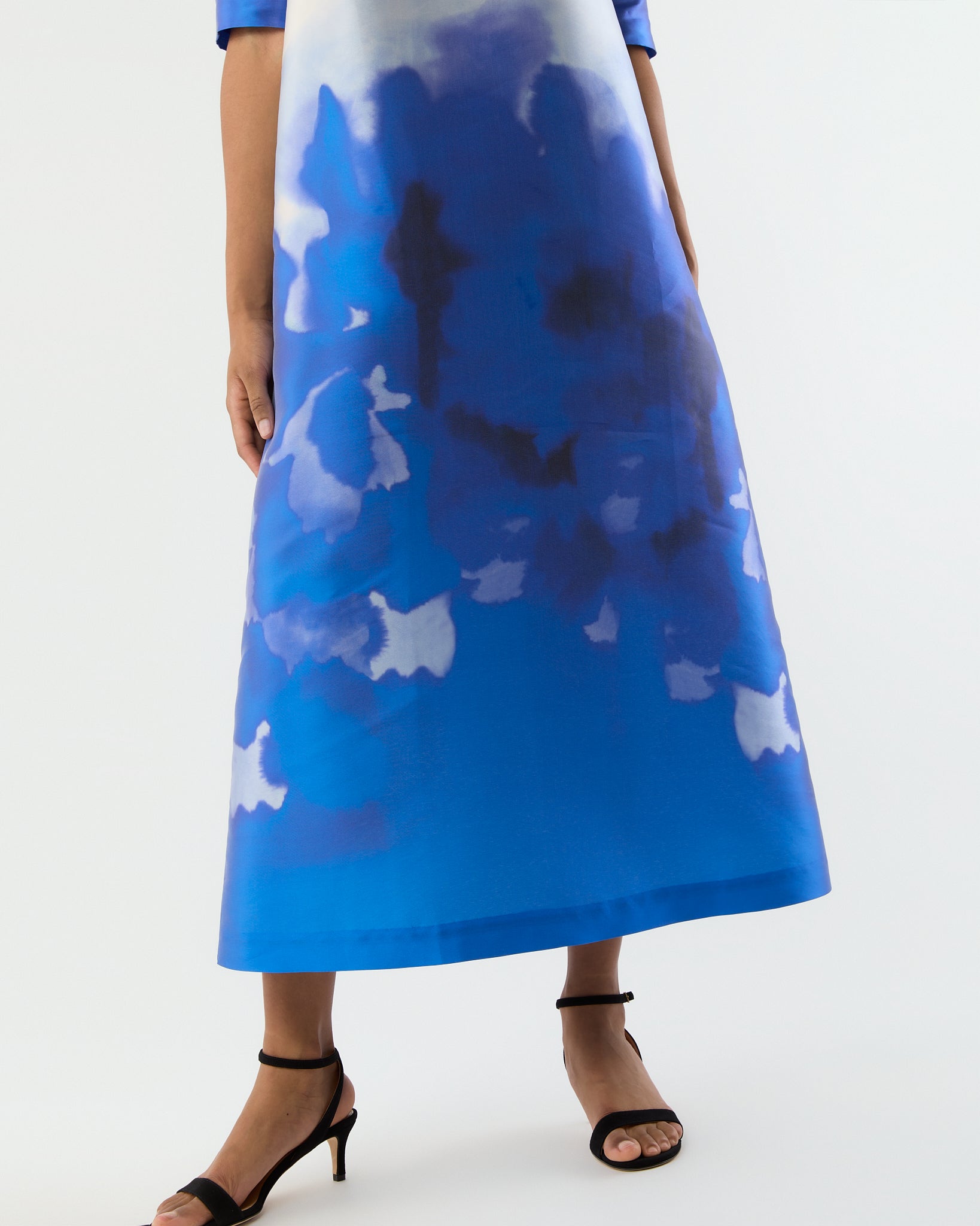 Paige Maxi Dress - Blue Watercolor Printed Mikado