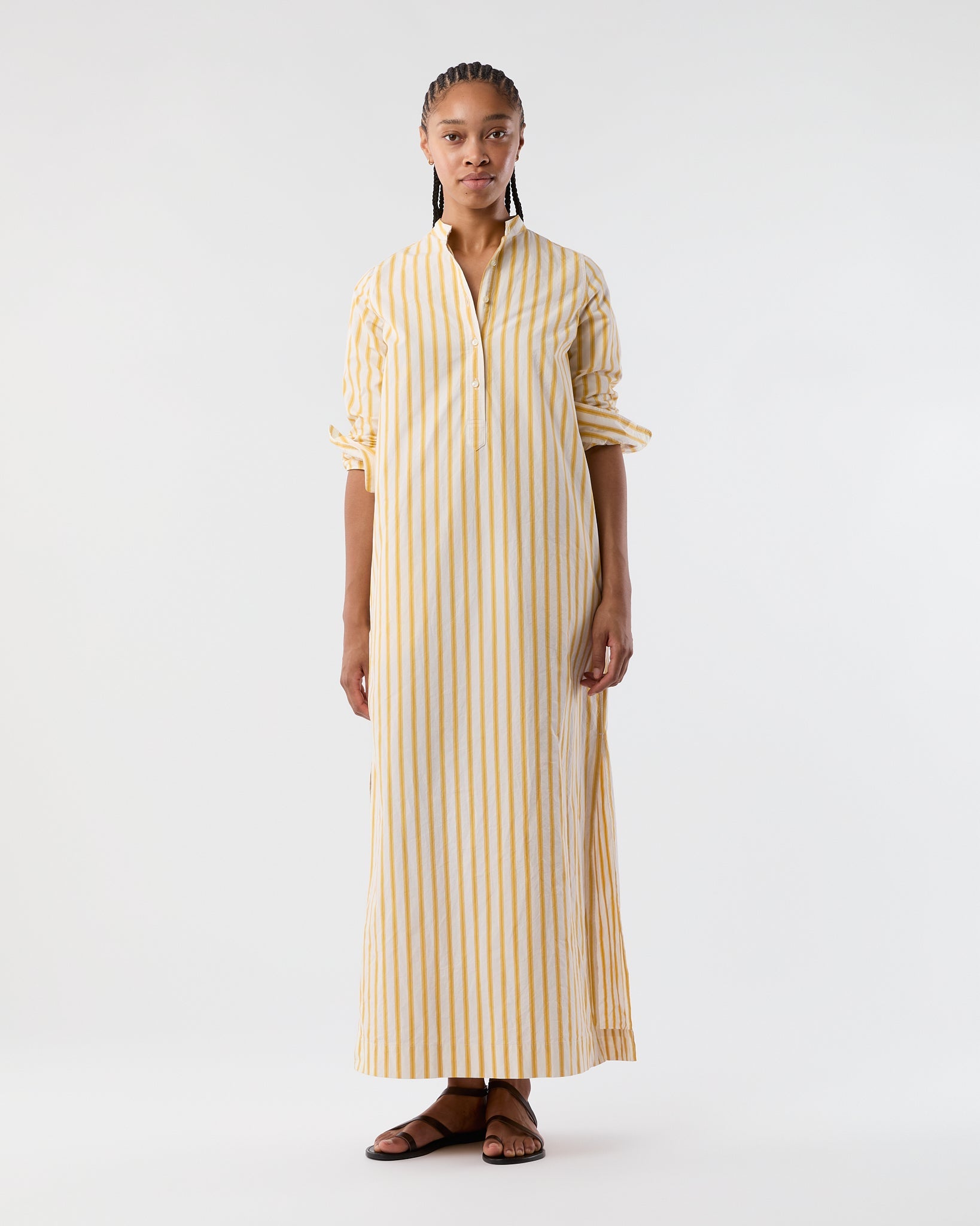 Mandarin Talitha Shirtdress - Gold/Ivory Balanced Stripe Poplin