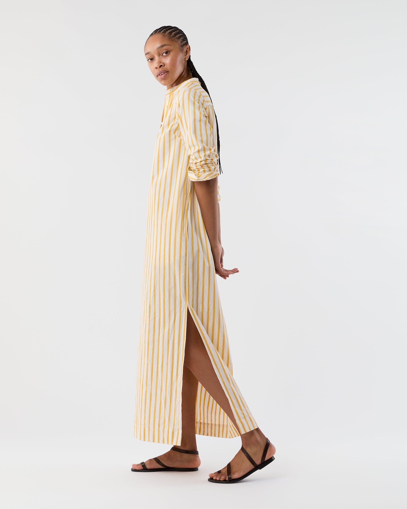 Mandarin Talitha Shirtdress - Gold/Ivory Balanced Stripe Poplin