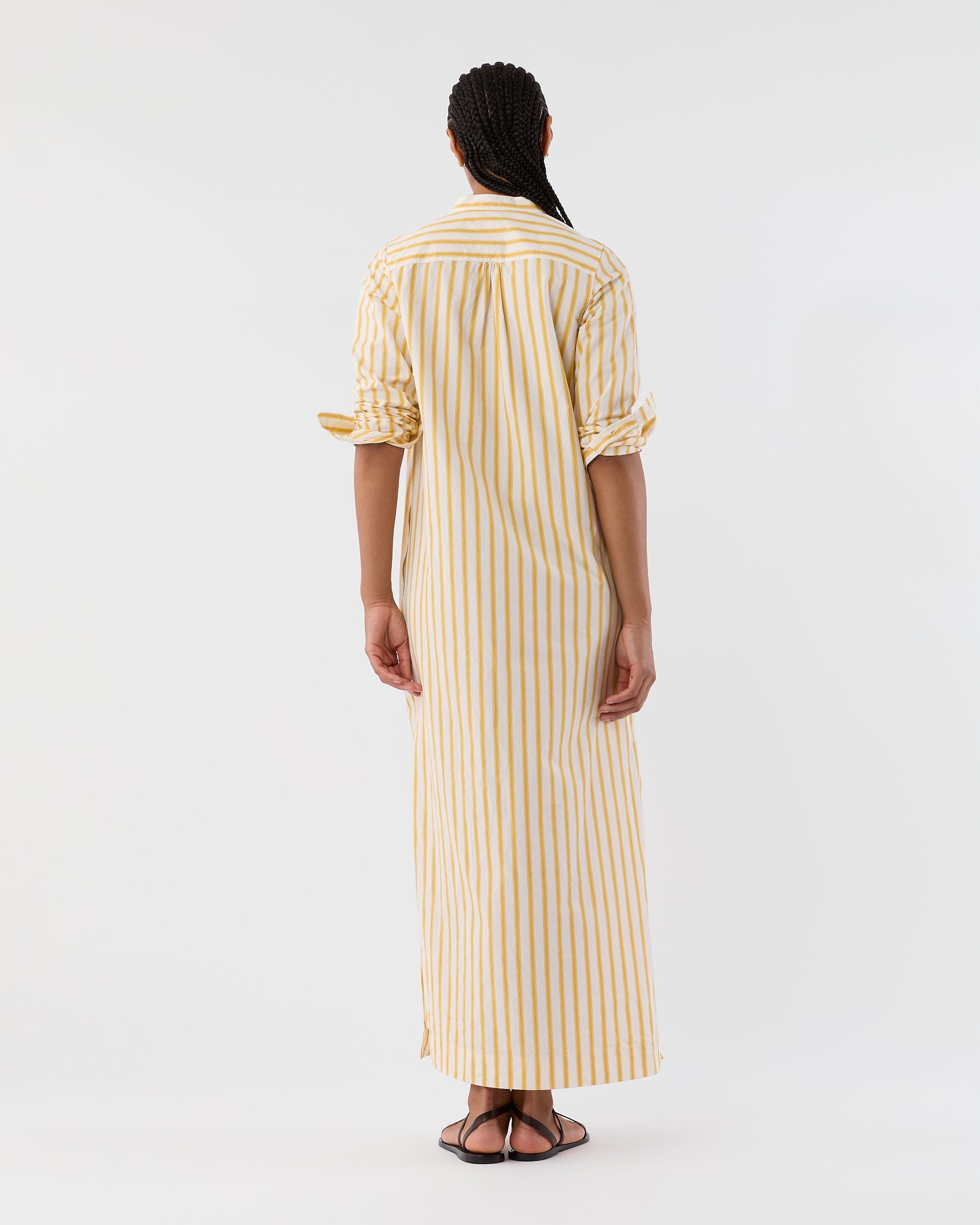 Mandarin Talitha Shirtdress - Gold/Ivory Balanced Stripe Poplin