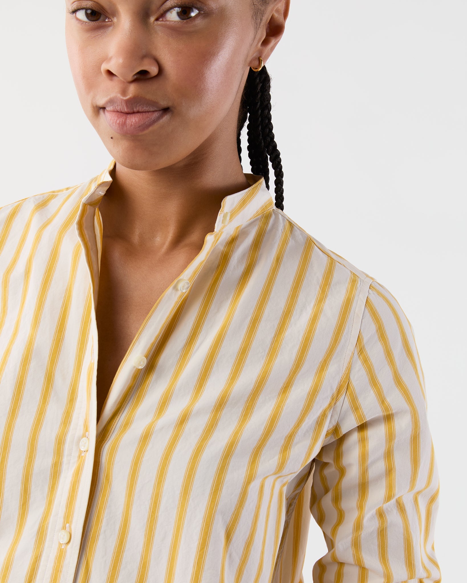 Mandarin Talitha Shirtdress - Gold/Ivory Balanced Stripe Poplin