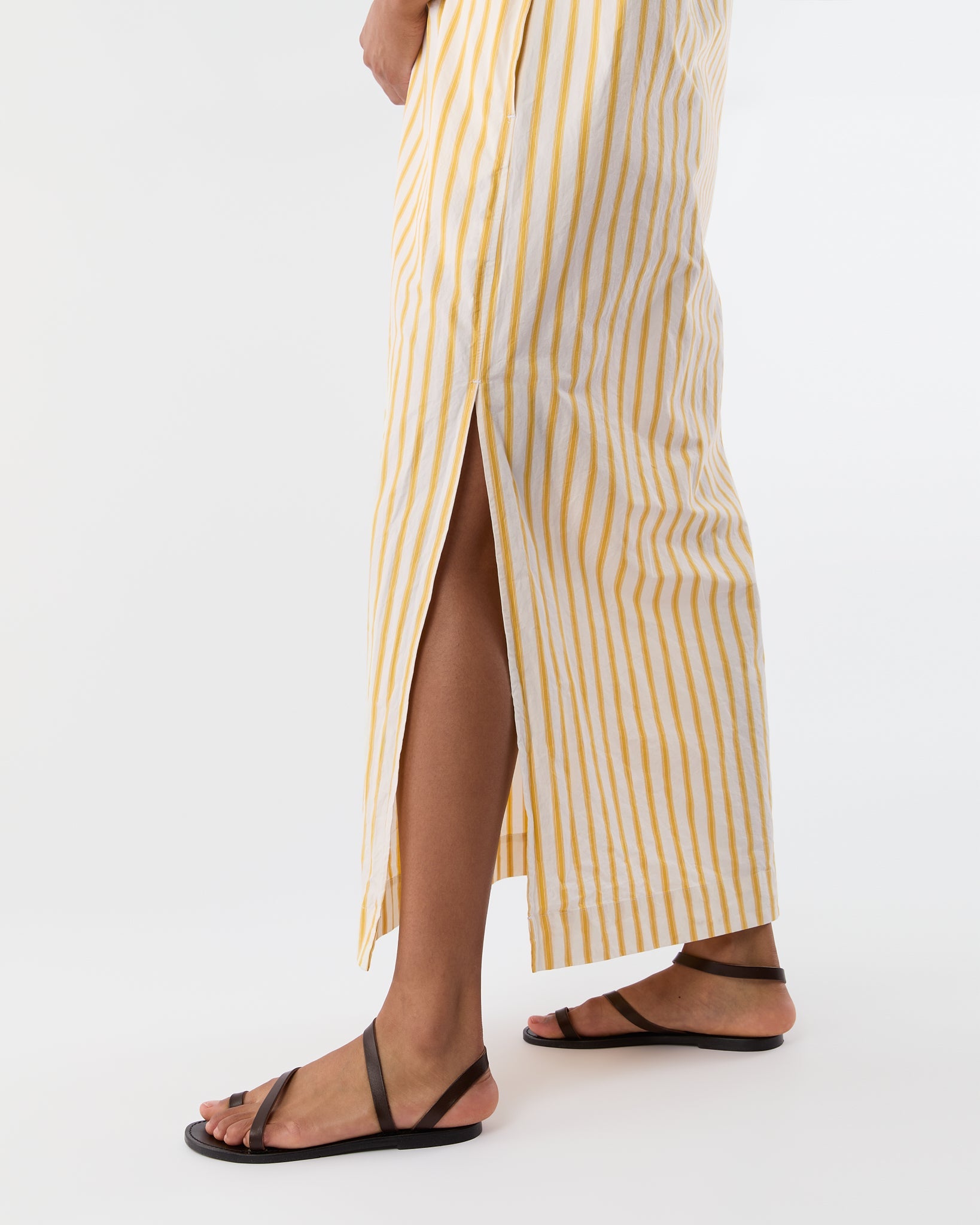 Mandarin Talitha Shirtdress - Gold/Ivory Balanced Stripe Poplin