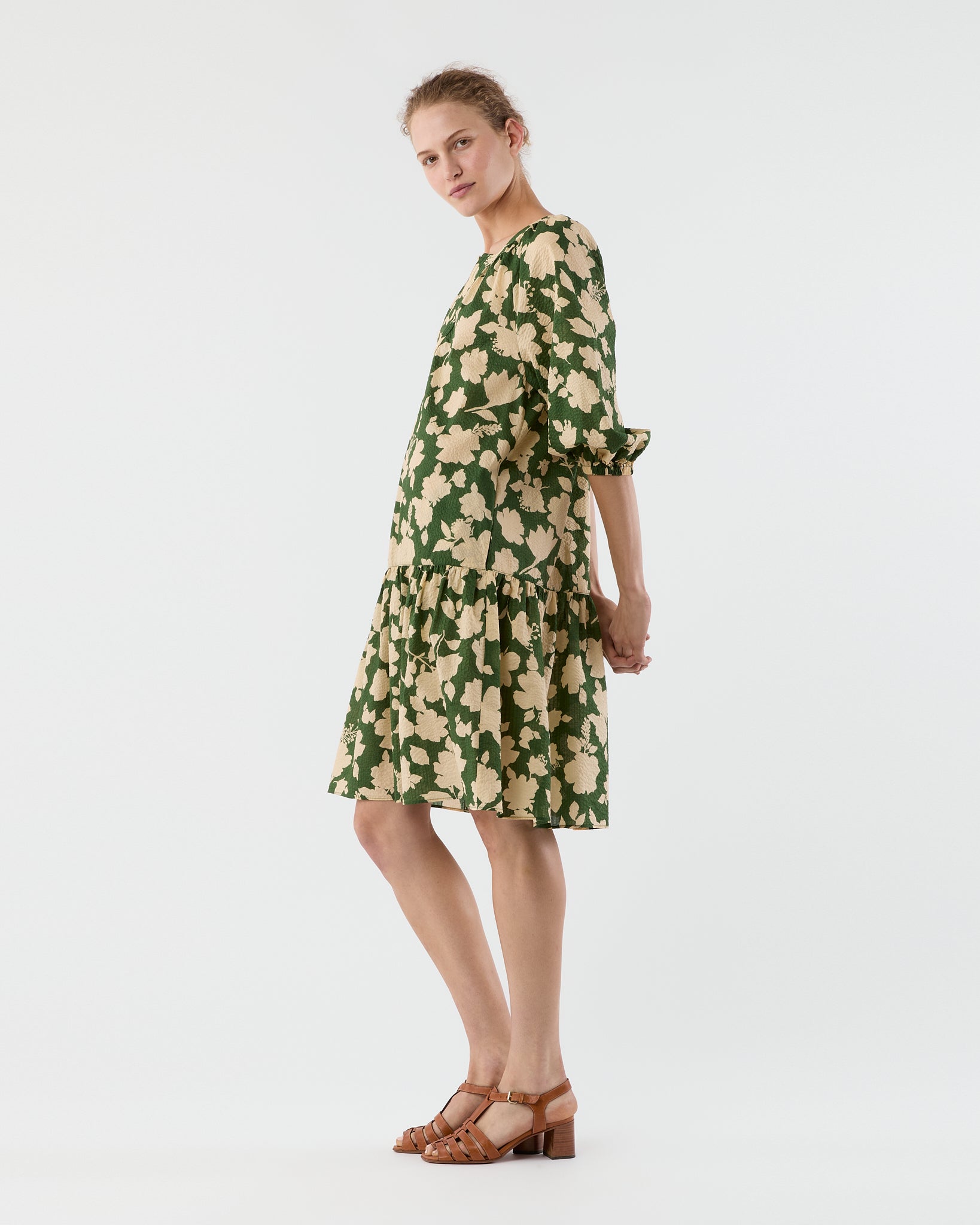 Allegra Dress - Green/Natural Shadow Floral Seersucker