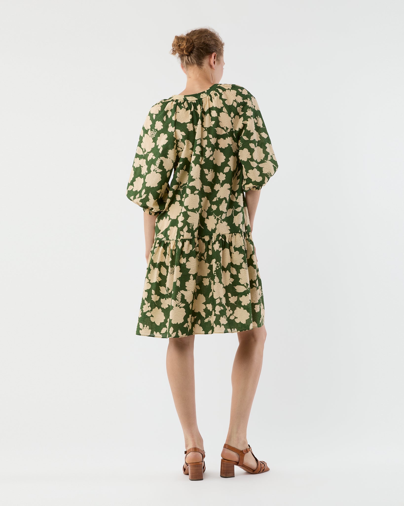 Allegra Dress - Green/Natural Shadow Floral Seersucker