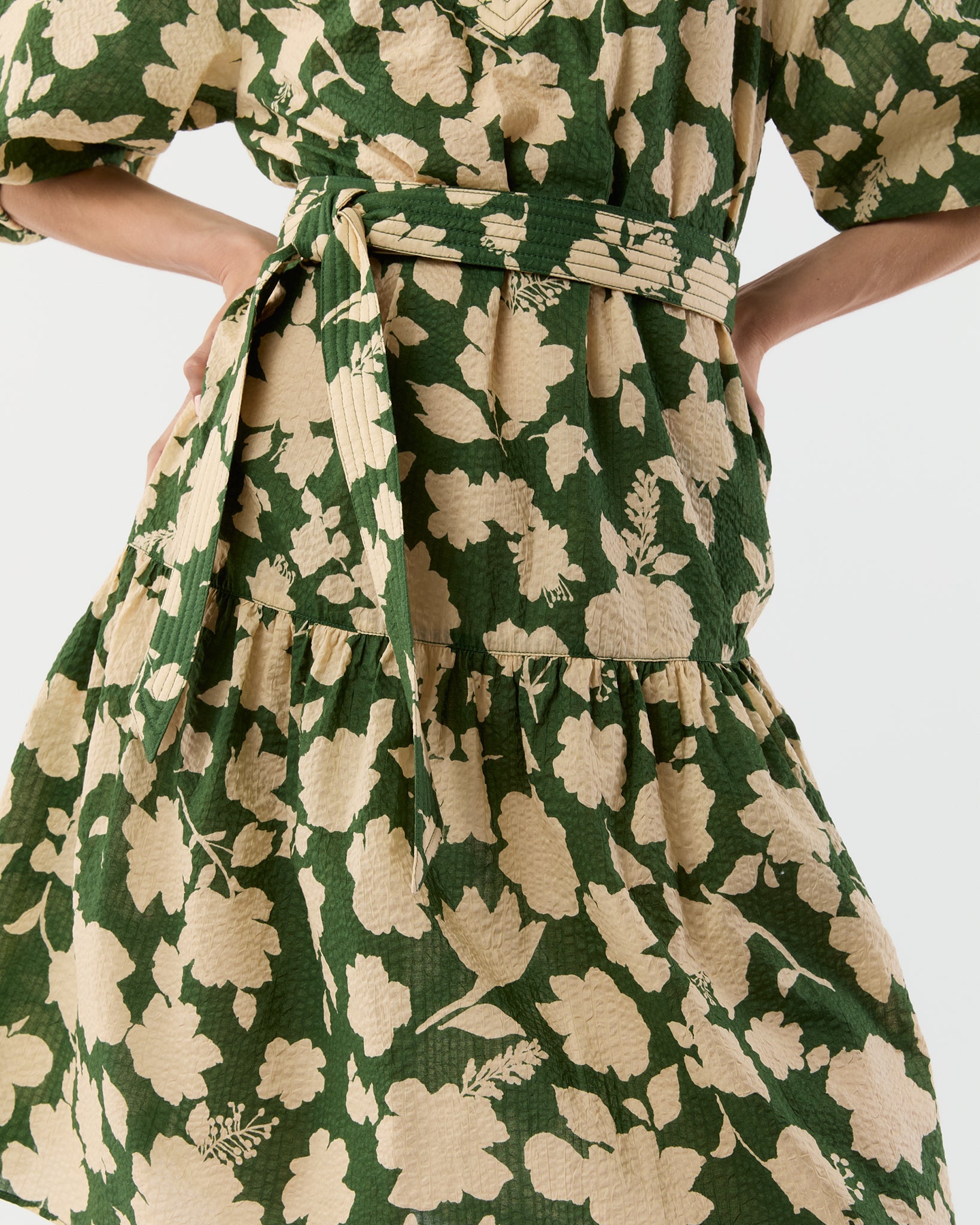 Allegra Dress - Green/Natural Shadow Floral Seersucker