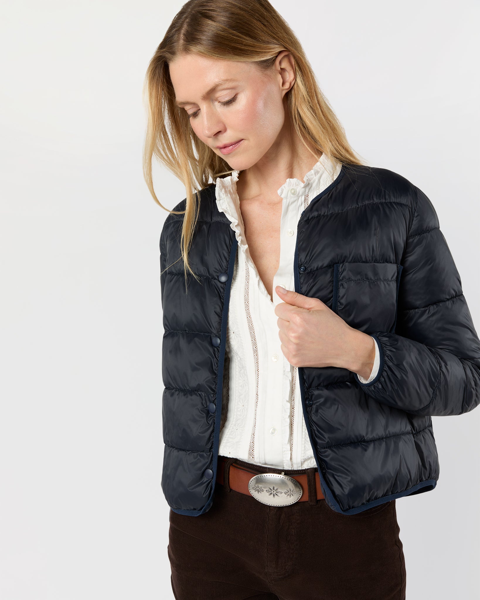 Minnie Puffer Jacket - Navy Nylon