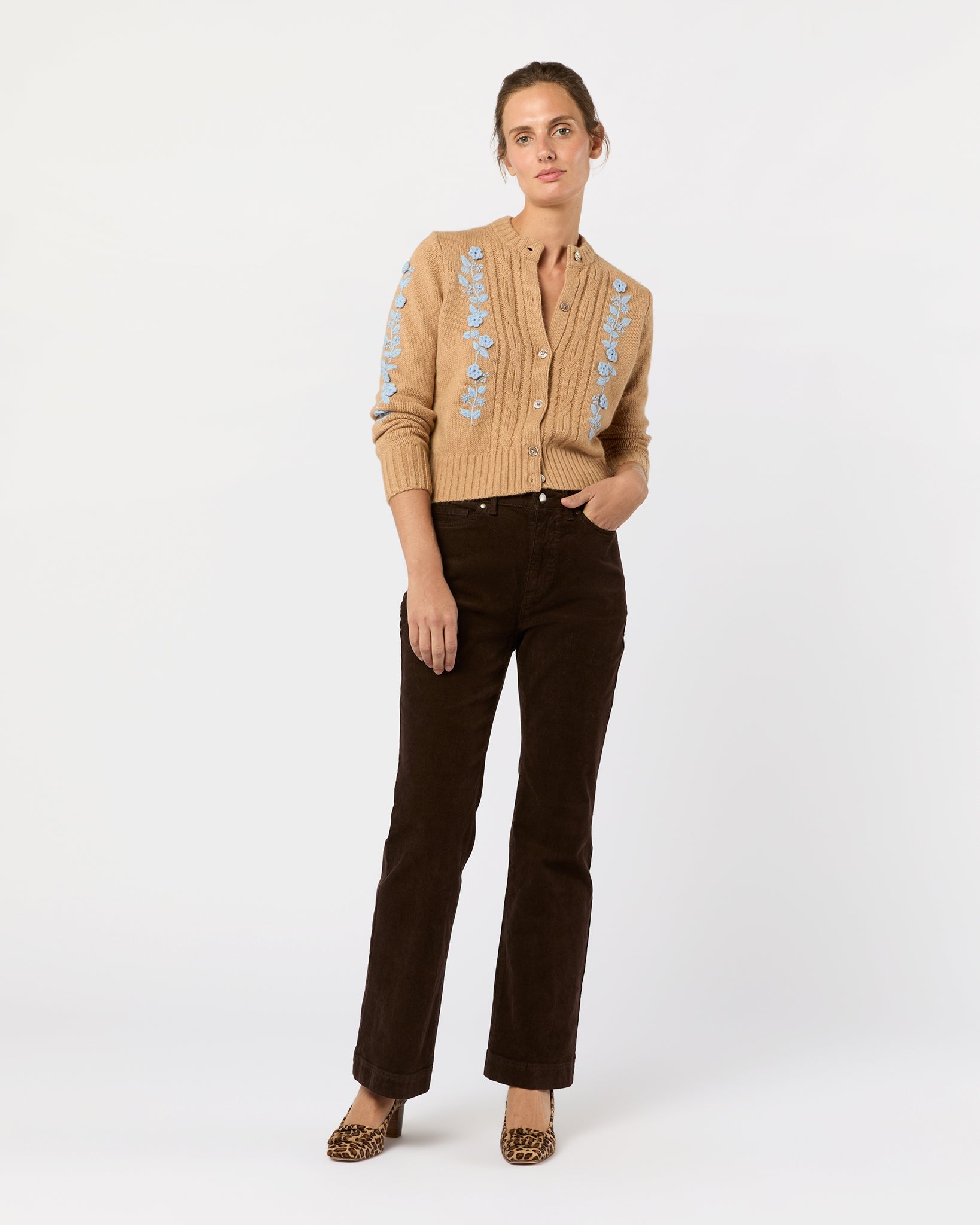 Ellen Cardigan - Camel/Misty Blue Wool/Cotton