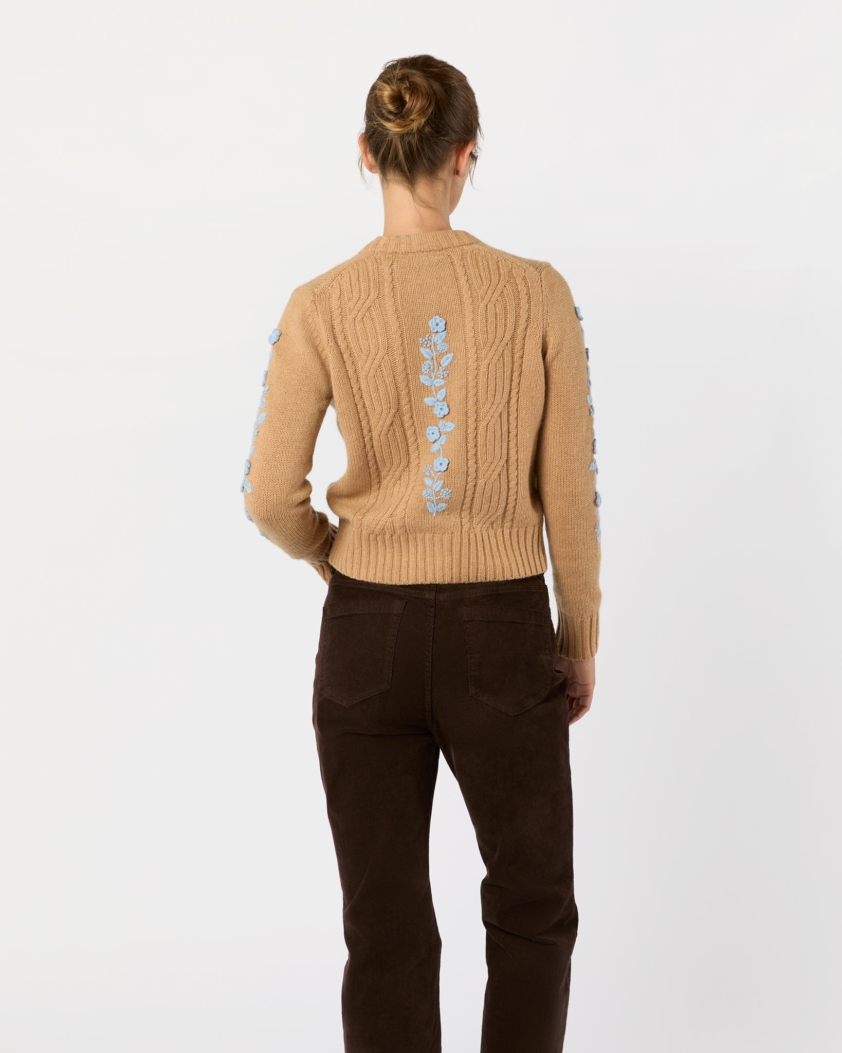 Ellen Cardigan - Camel/Misty Blue Wool/Cotton