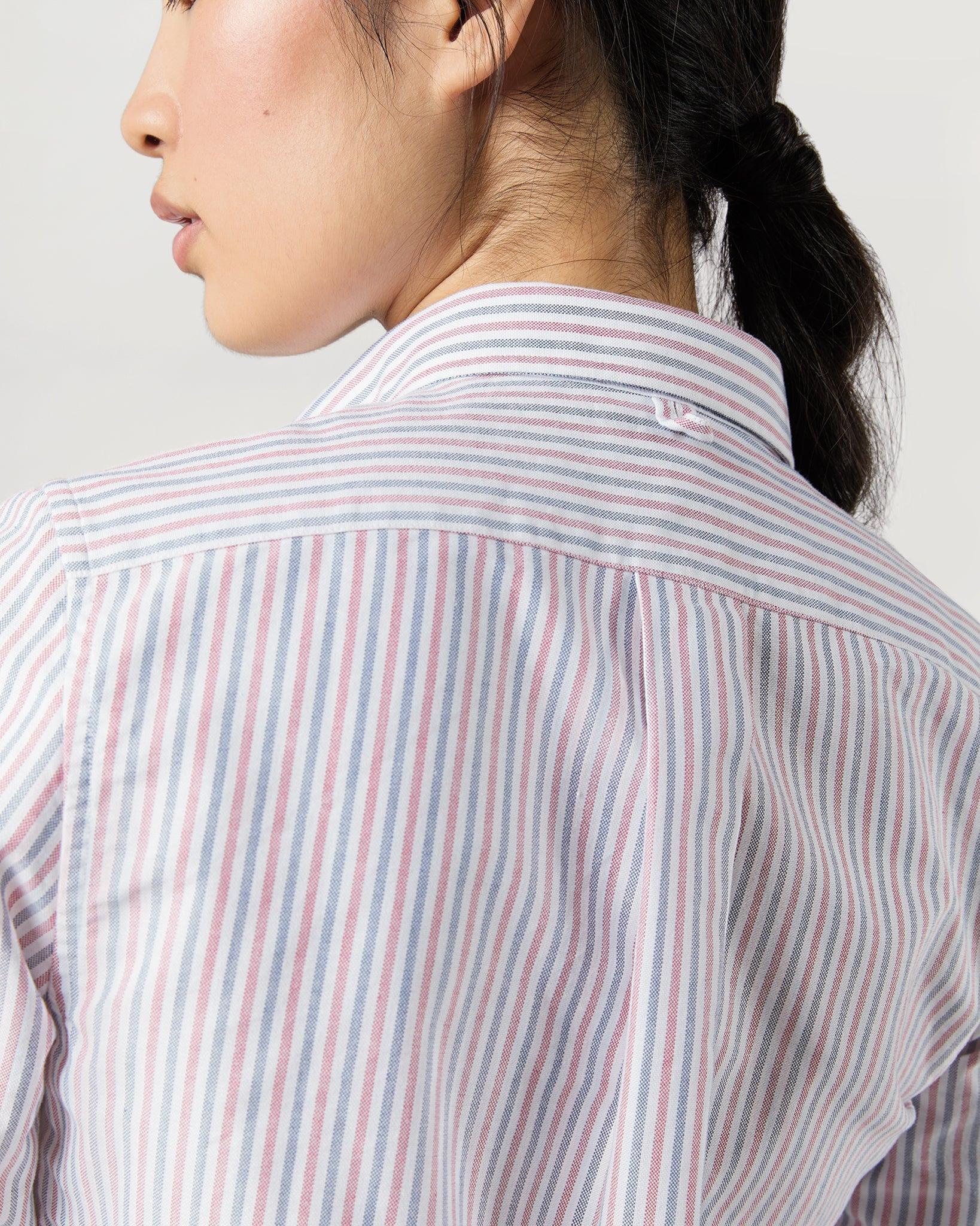 Schoolgirl Shirt - Blue/Red Multi Stripe Oxford