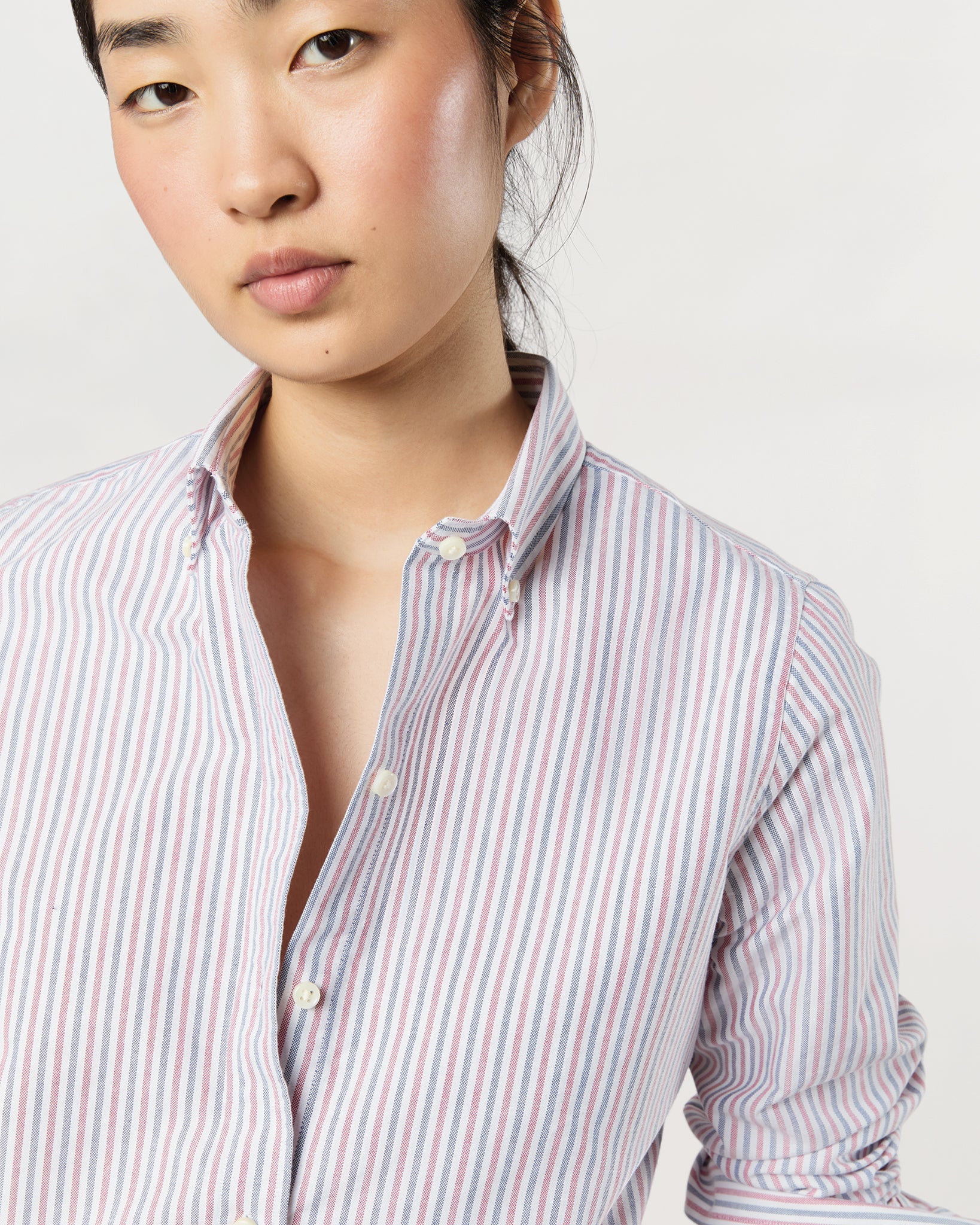 Schoolgirl Shirt - Blue/Red Multi Stripe Oxford