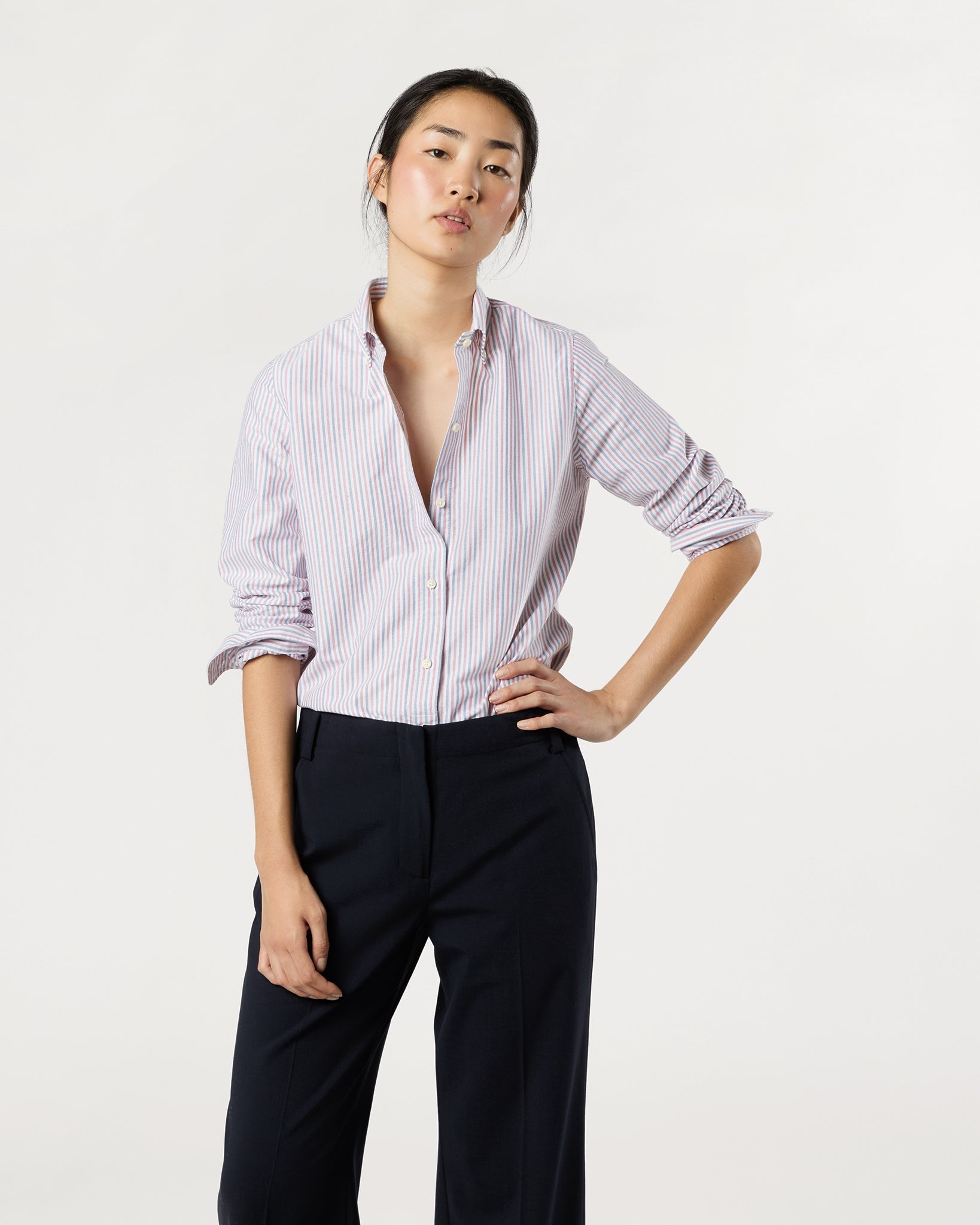 Schoolgirl Shirt - Blue/Red Multi Stripe Oxford