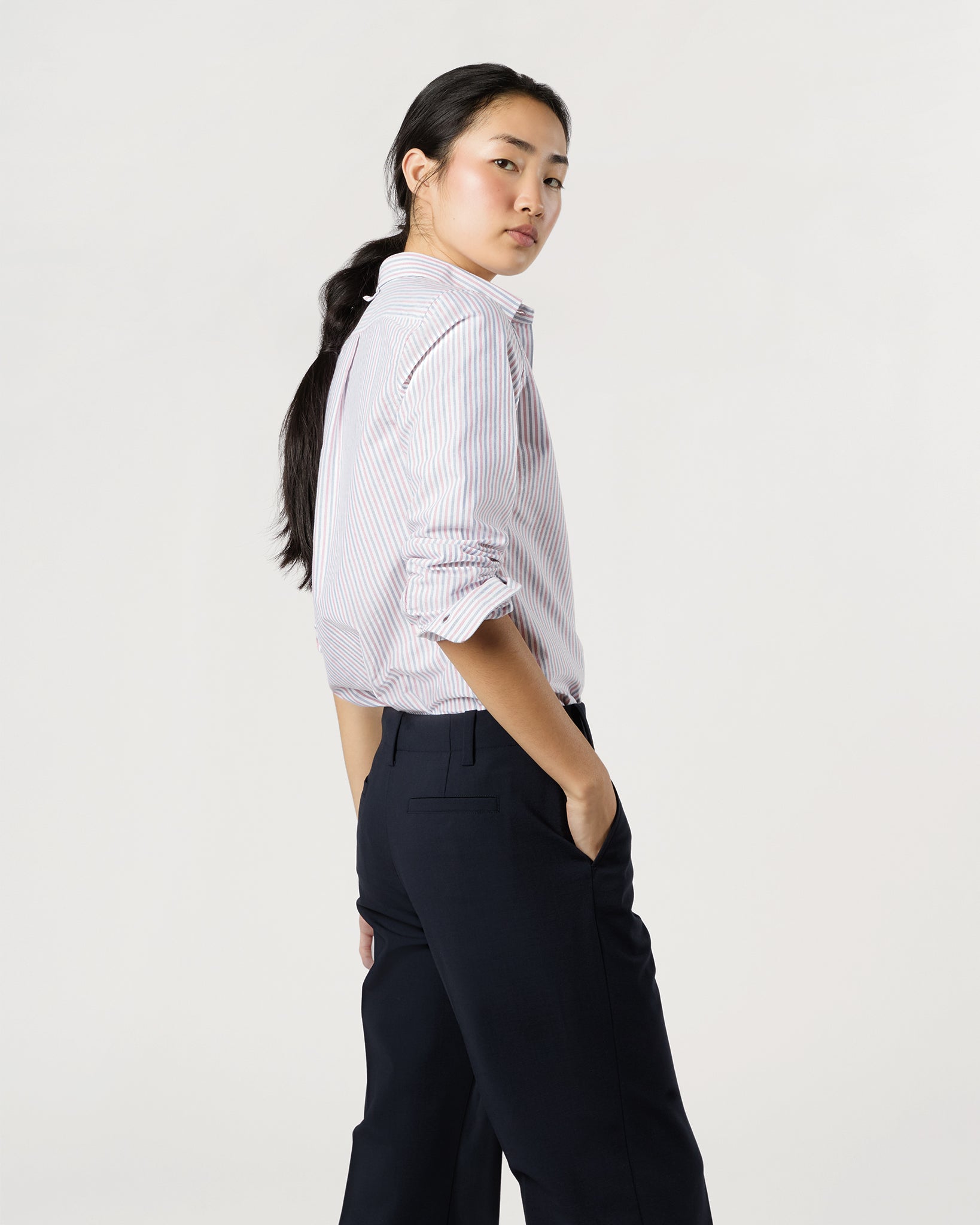 Schoolgirl Shirt - Blue/Red Multi Stripe Oxford