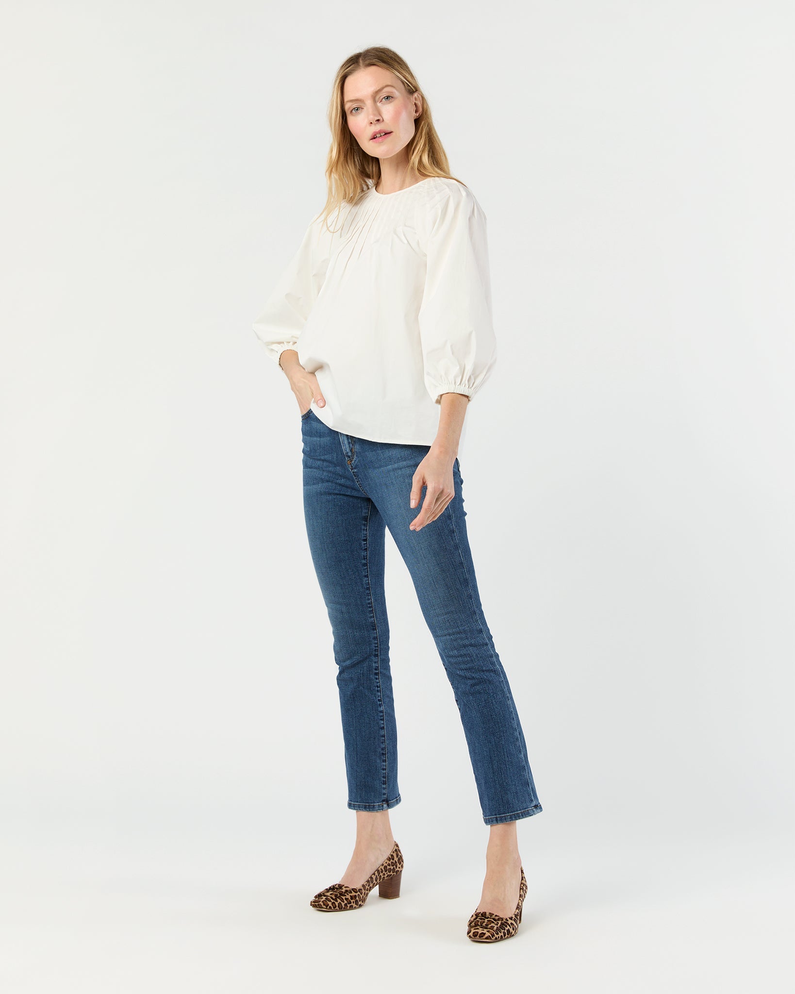Thea Pintuck Top - Off-White Paperweight Stretch Poplin